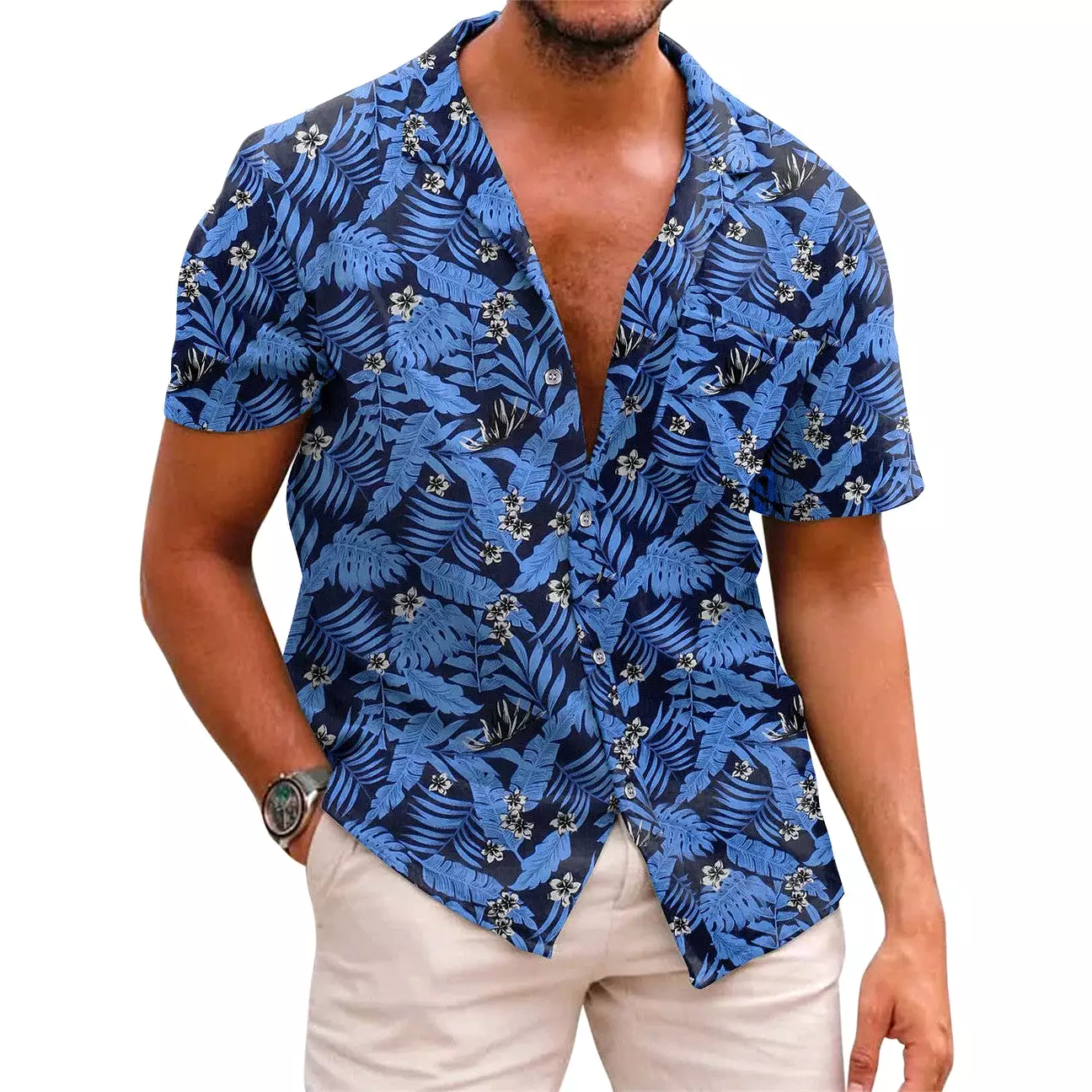 INSTOCK - Cross-border men's summer Hawaiian print short-sleeved