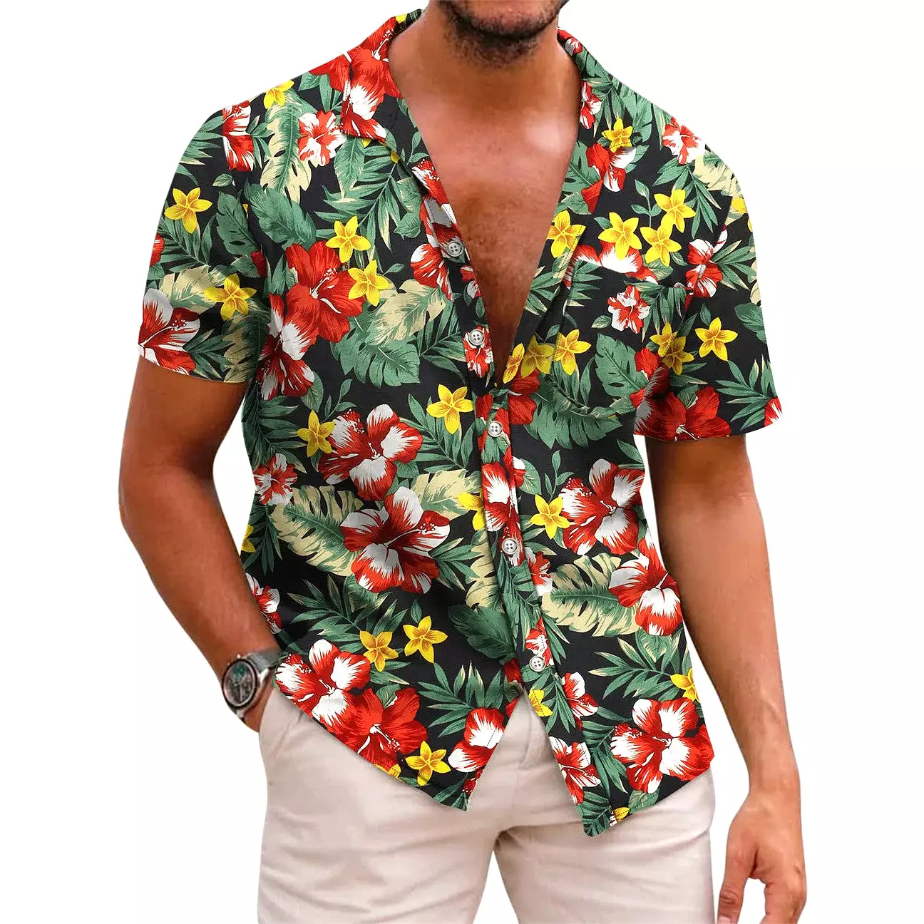 INSTOCK - Cross-border men's summer Hawaiian print short-sleeved