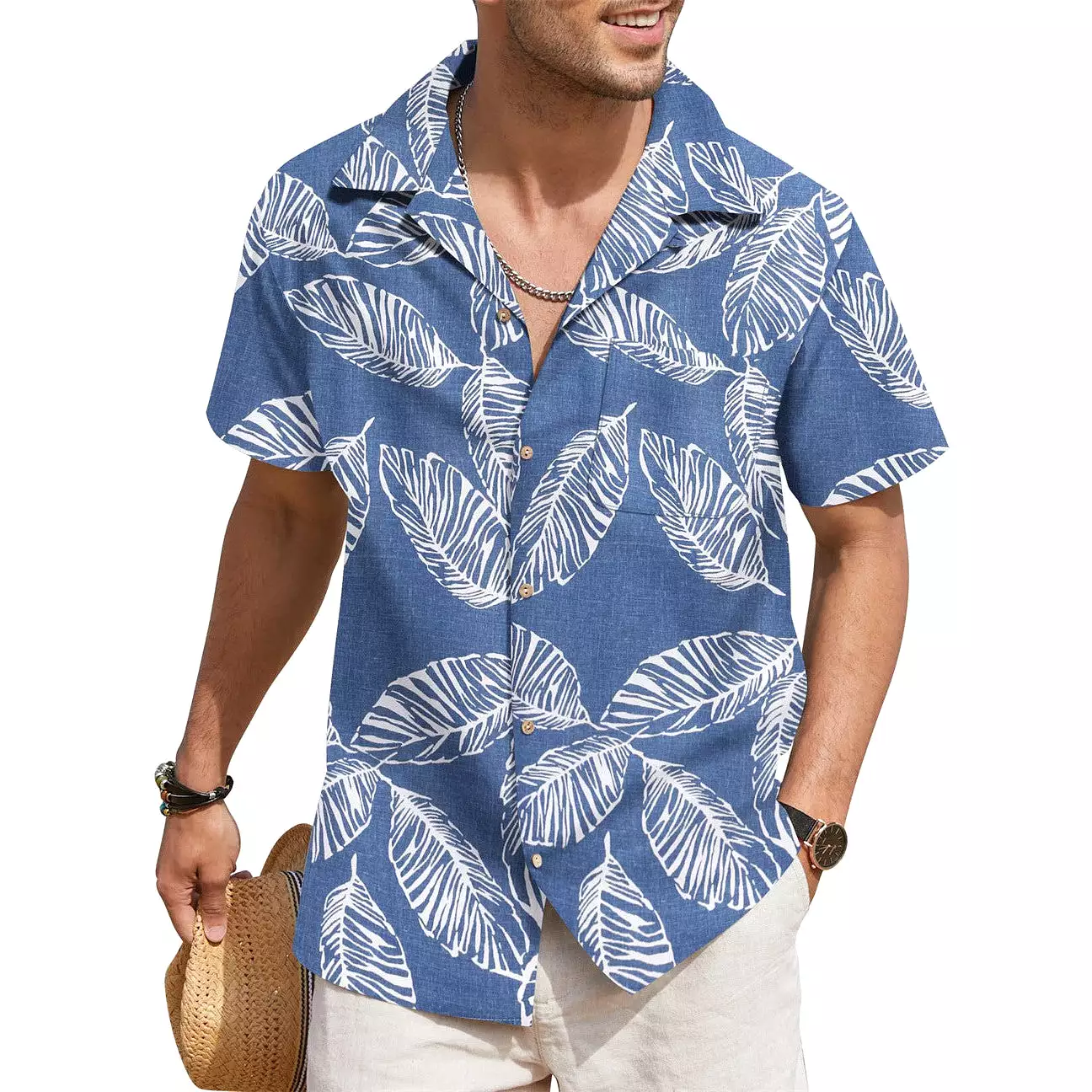 INSTOCK - Cross-border men's summer Hawaiian print short-sleeved