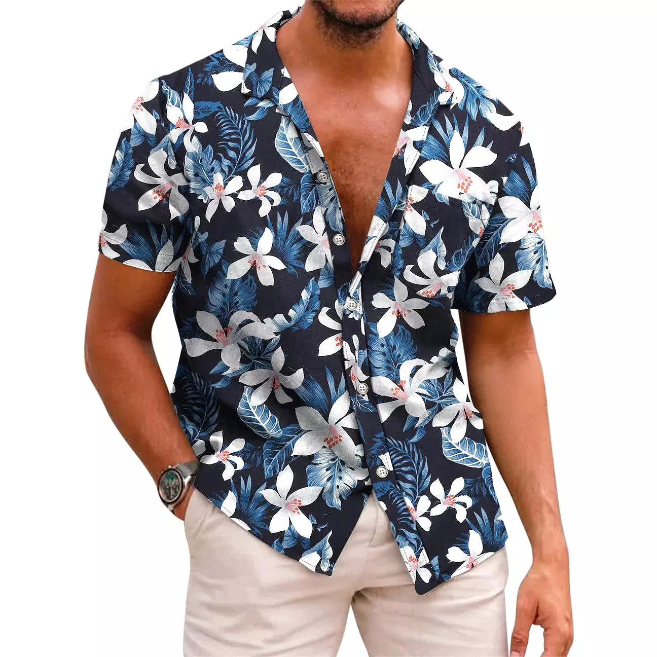 INSTOCK - Cross-border men's summer Hawaiian print short-sleeved