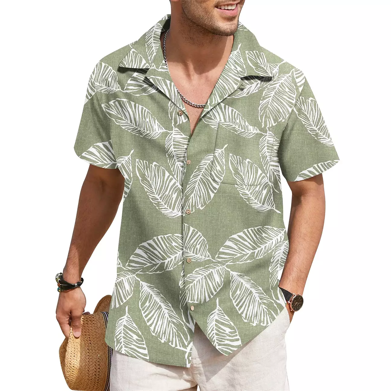 INSTOCK - Cross-border men's summer Hawaiian print short-sleeved