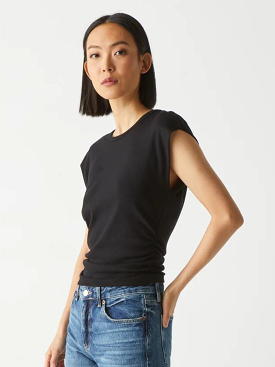 Joni Power Shoulder Top - Black