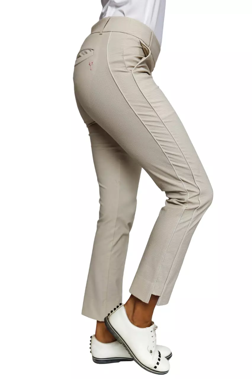 Khaki Houndstooth Stretch Ankle Pant