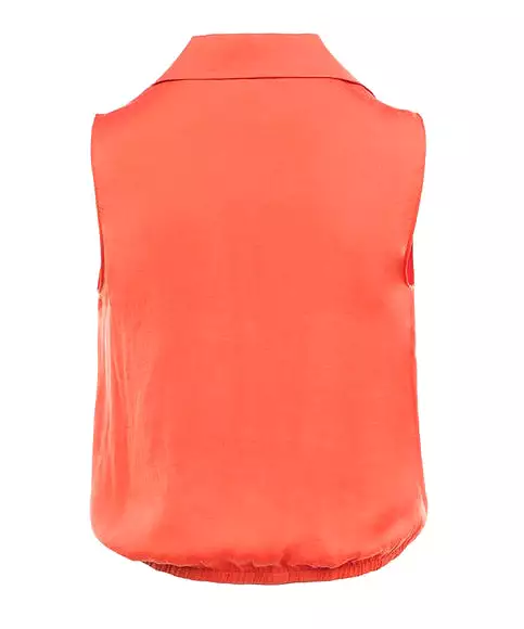 Knotted Sleeveless Collared Top - Persimmon