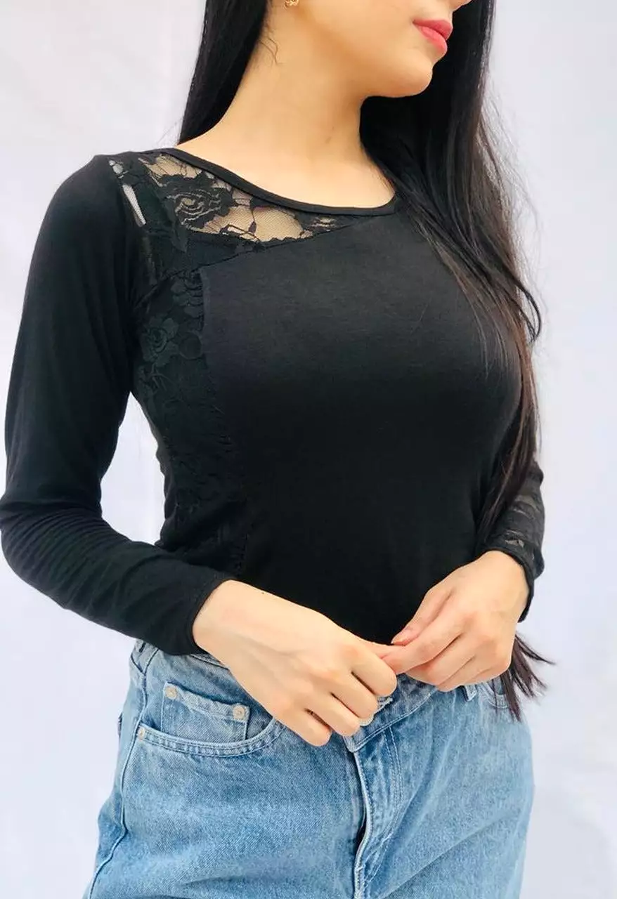 Lace One Shoulder Top Black