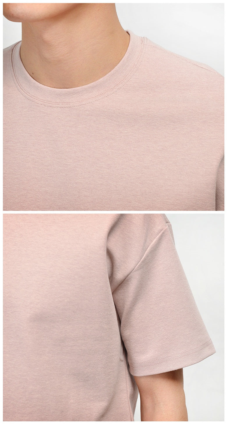 Light Pink Premium Short Sleeved T-Shirts Mens Tencel Loose Fit Tees