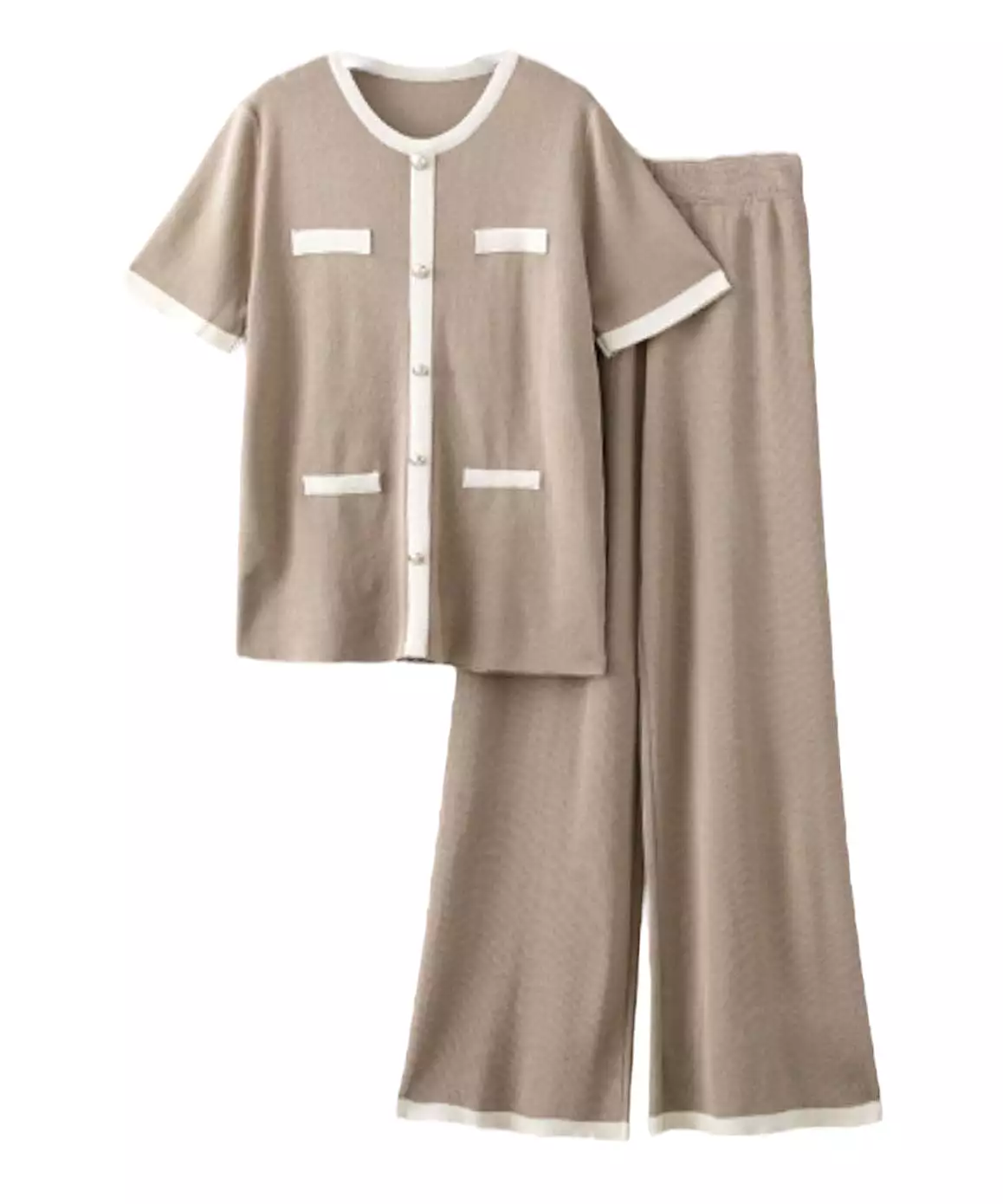 Long Pants And Pearl Buttoned Long Top Set