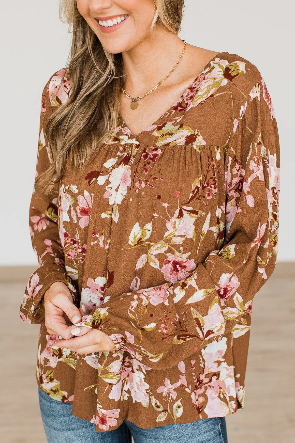 Lost On You Floral Blouse- Brown