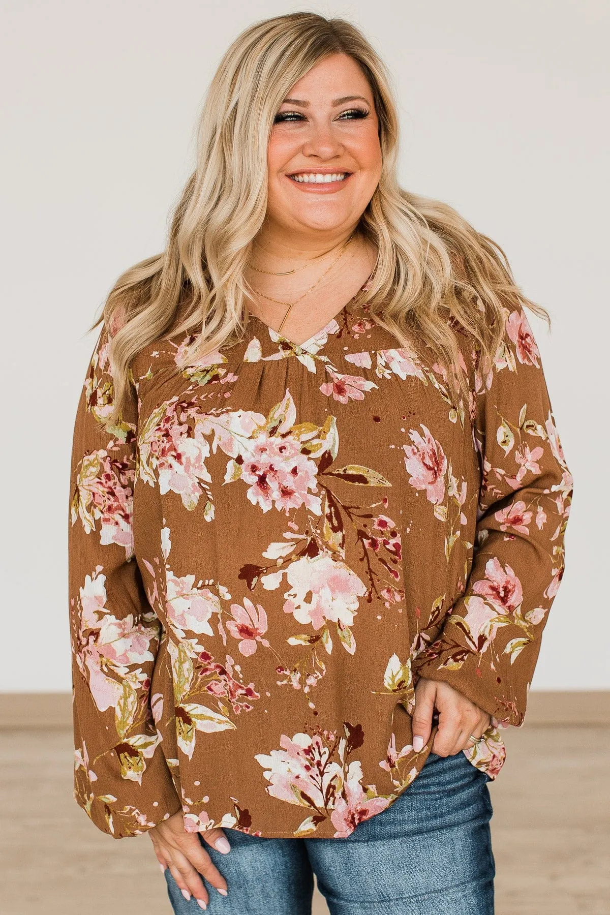 Lost On You Floral Blouse- Brown