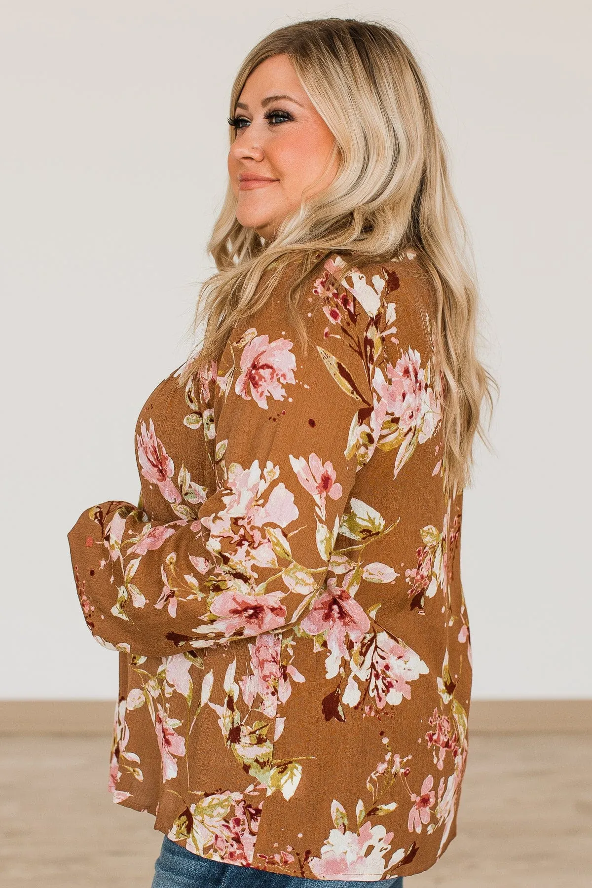 Lost On You Floral Blouse- Brown