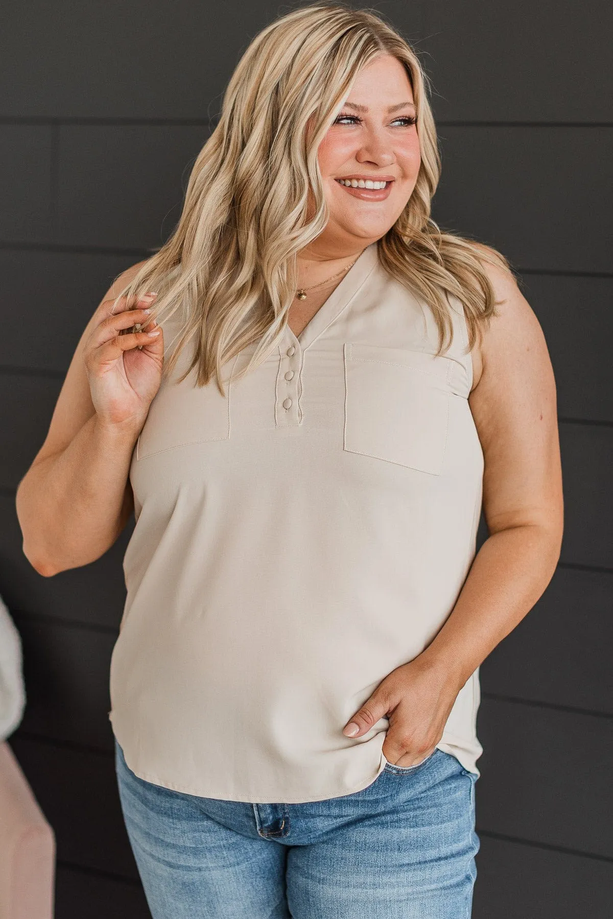 Make An Entrance Sleeveless Top- Beige