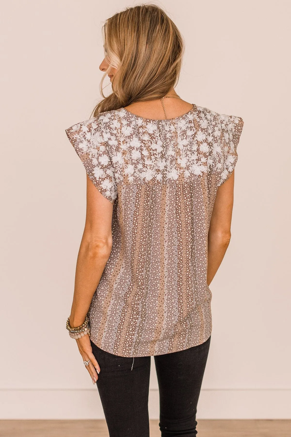 Make You Happy Floral Blouse- Mocha