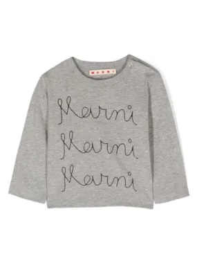 Marni T-Shirt Long Sleeved Triple Logo Grey