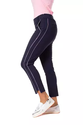 Navy/Light Pink Stretch Ankle Pant