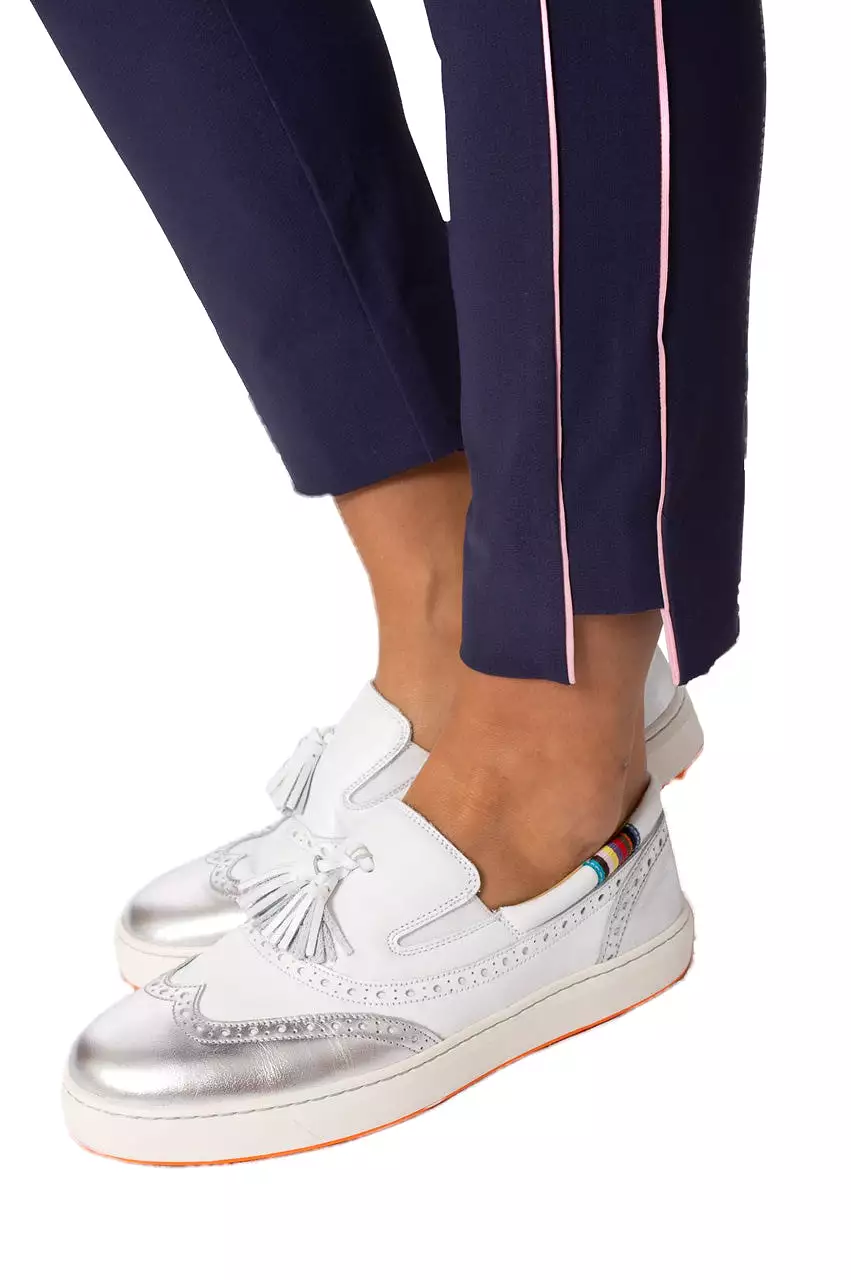 Navy/Light Pink Stretch Ankle Pant