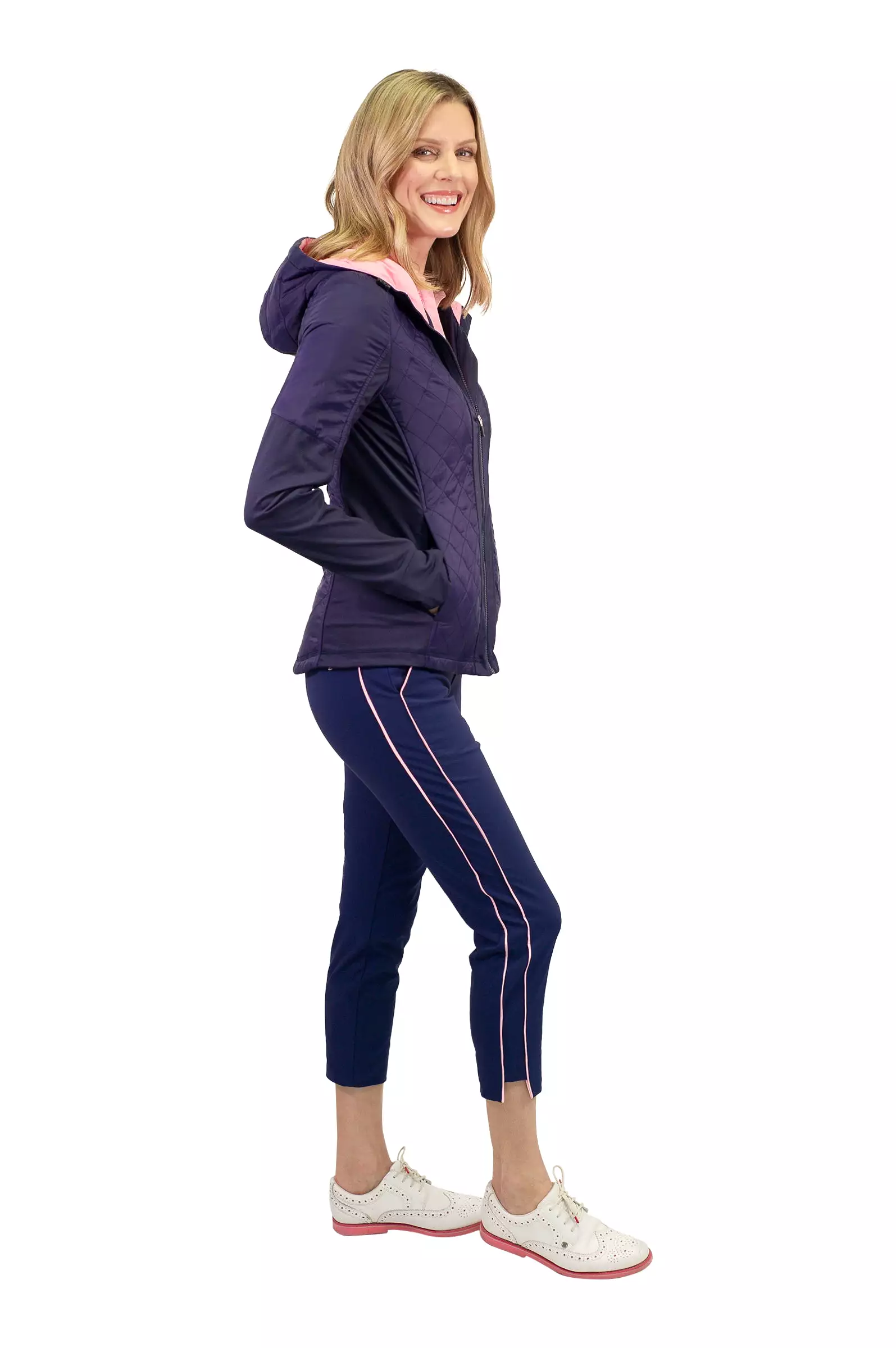 Navy/Light Pink Stretch Ankle Pant