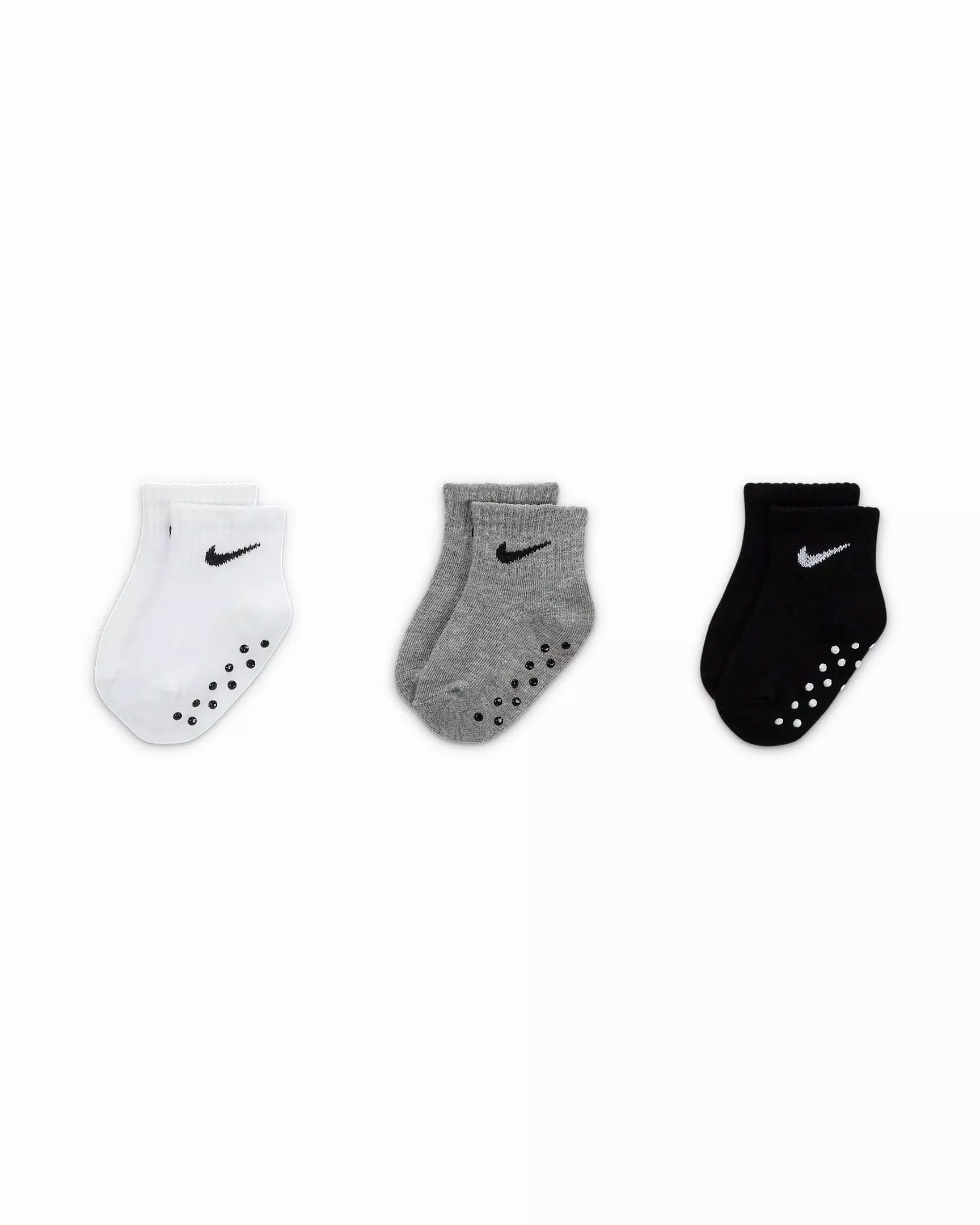 NIKE INFANTS GRIPPER WHITE/GREY/BLACK ANKLE SOCKS (6-12M X3 PAIRS)