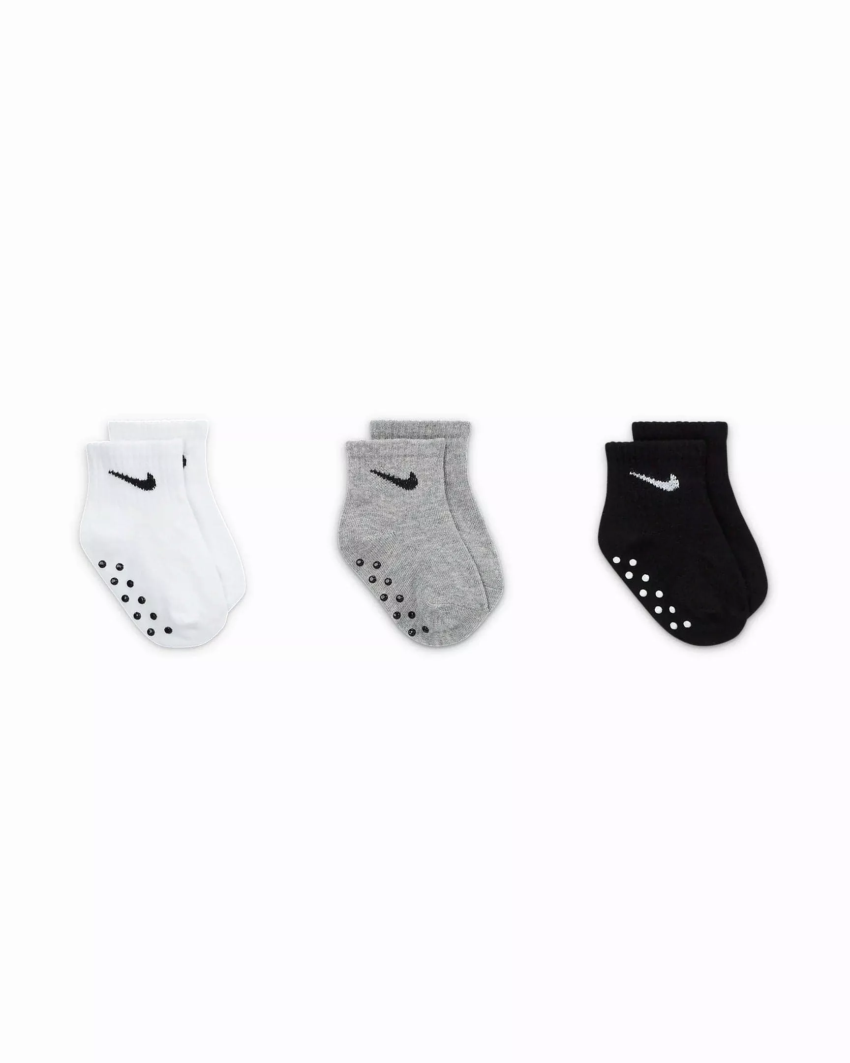 NIKE INFANTS GRIPPER WHITE/GREY/BLACK ANKLE SOCKS (6-12M X3 PAIRS)