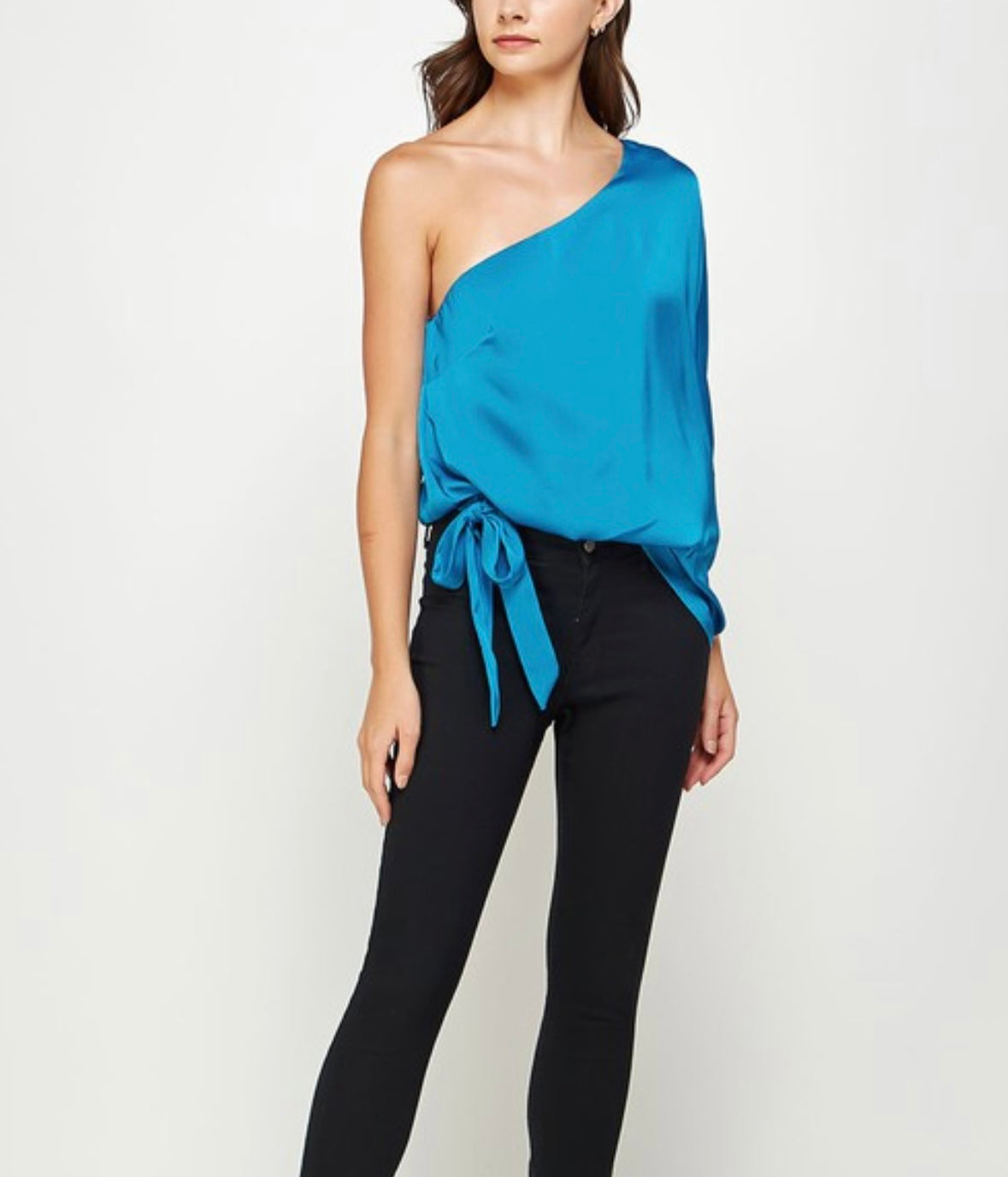 One shoulder satin draped top