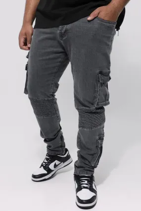 Plus Skinny Stretch Biker Cargo Jean | boohooMAN UK