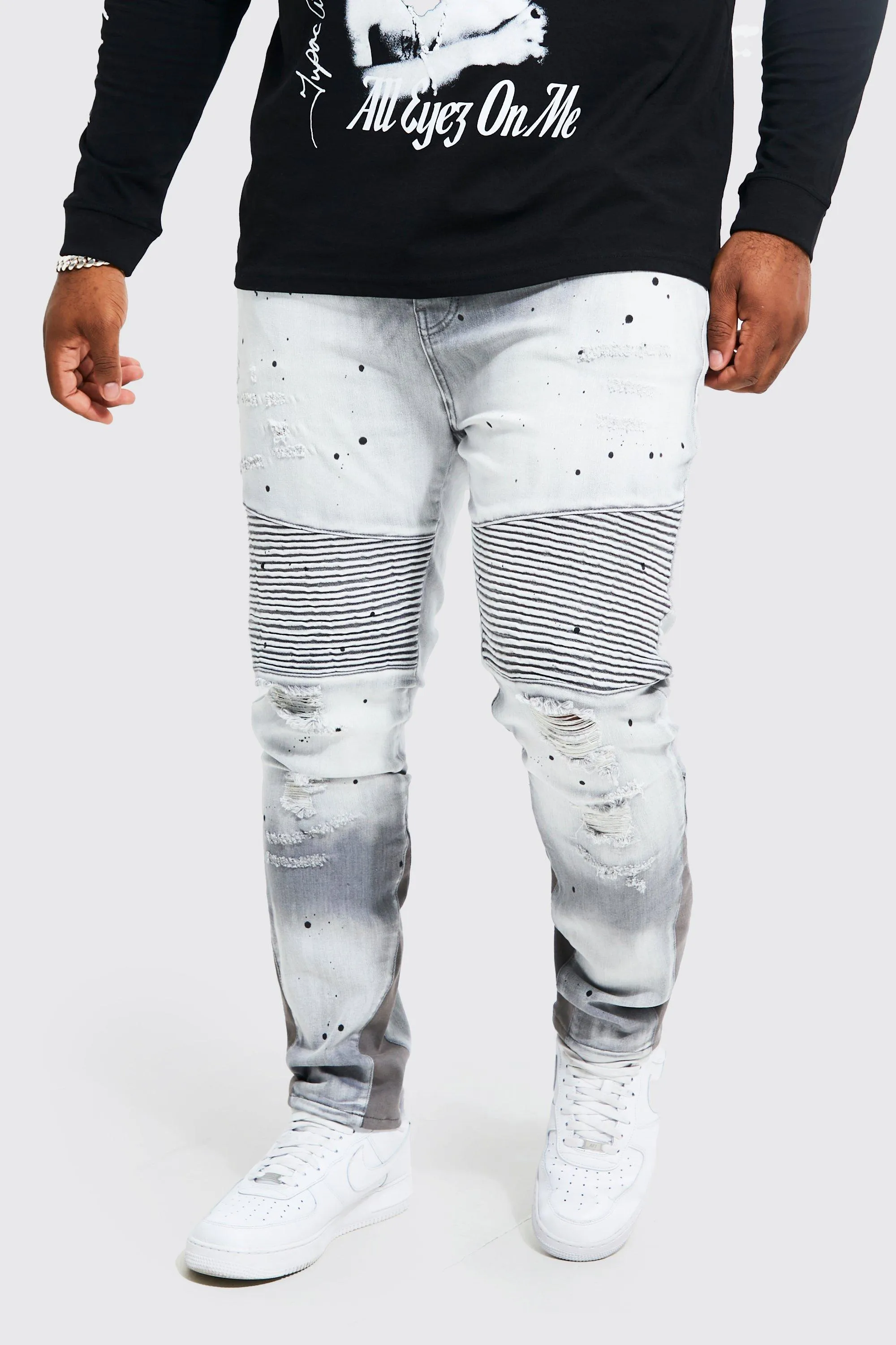 Plus Skinny Stretch Bleached Biker Panel Jean