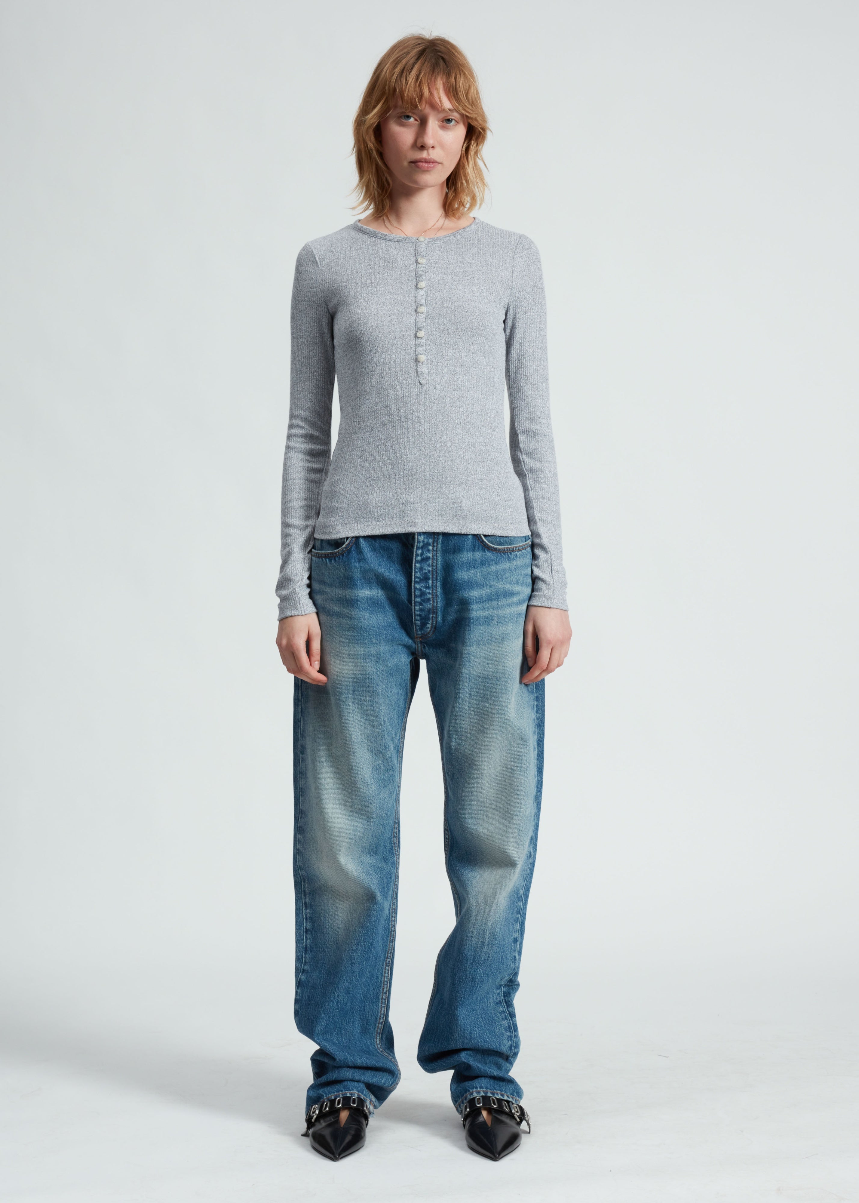 Rag & Bone Rib Knit Henley Shirt Heather Grey