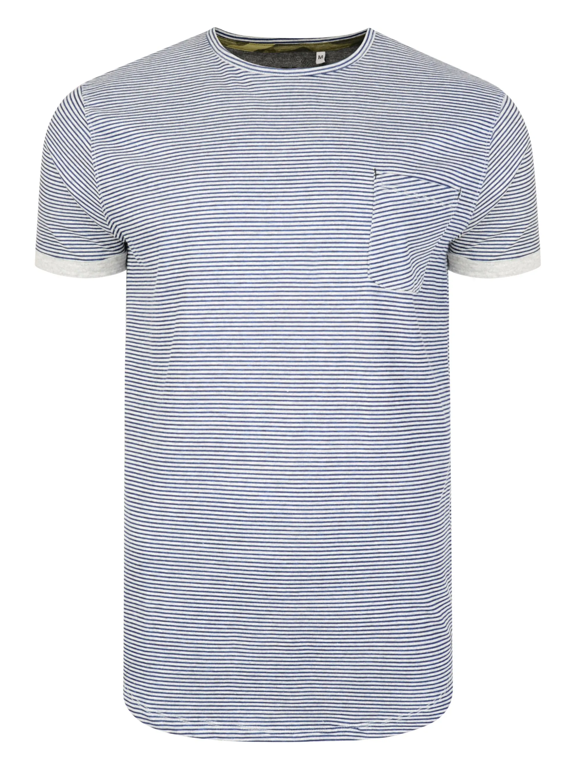 Ringspun Ribble Crew Neck Cotton Stripe T-shirt Grey Marl