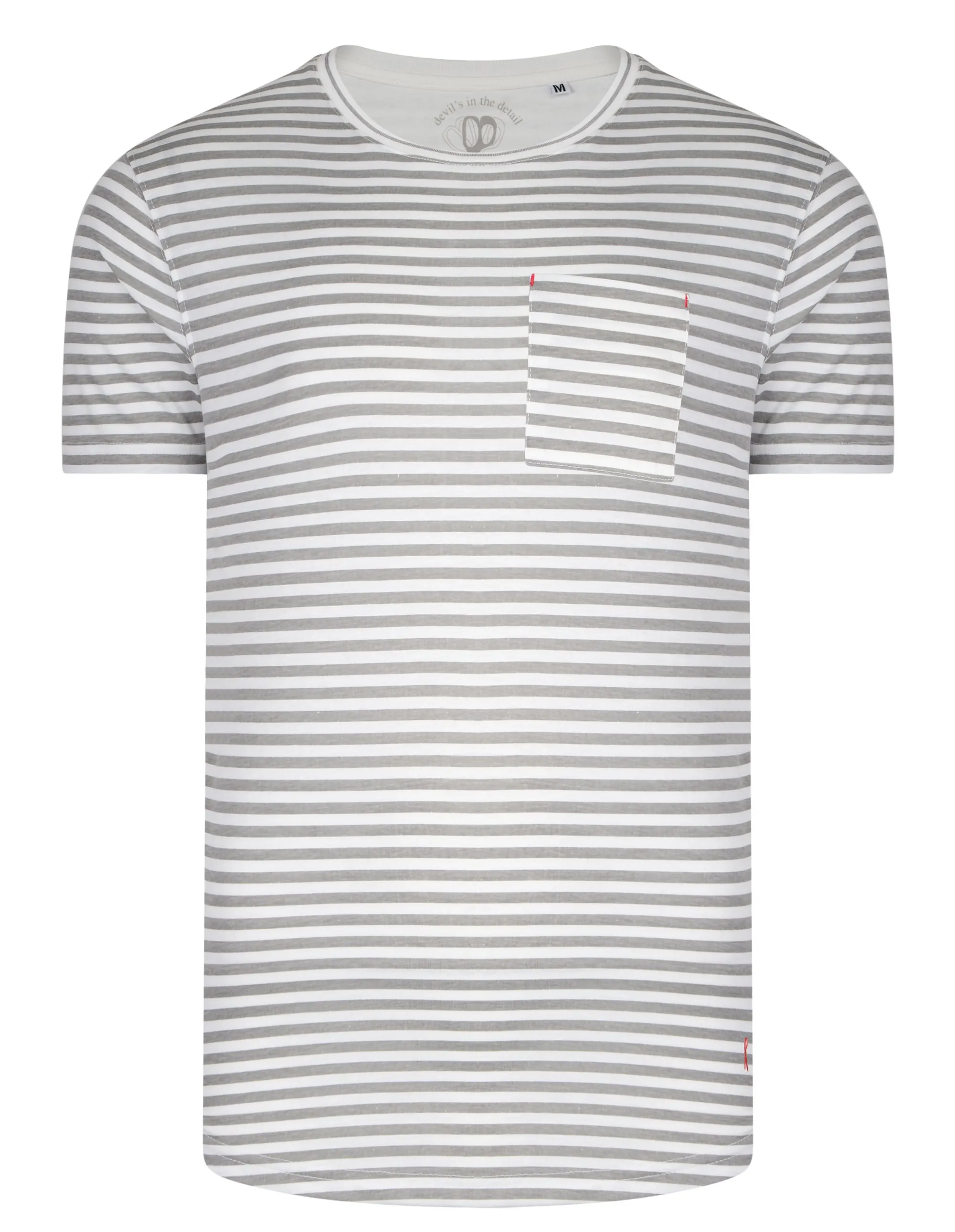 Ringspun Shifty Crew Neck Cotton Stripe T-shirt White/Grey