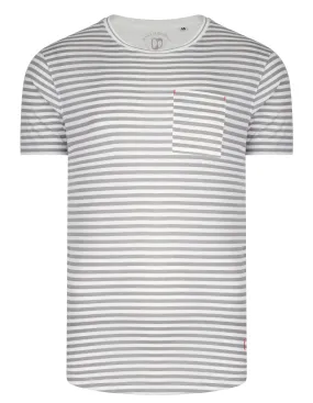 Ringspun Shifty Crew Neck Cotton Stripe T-shirt White/Grey