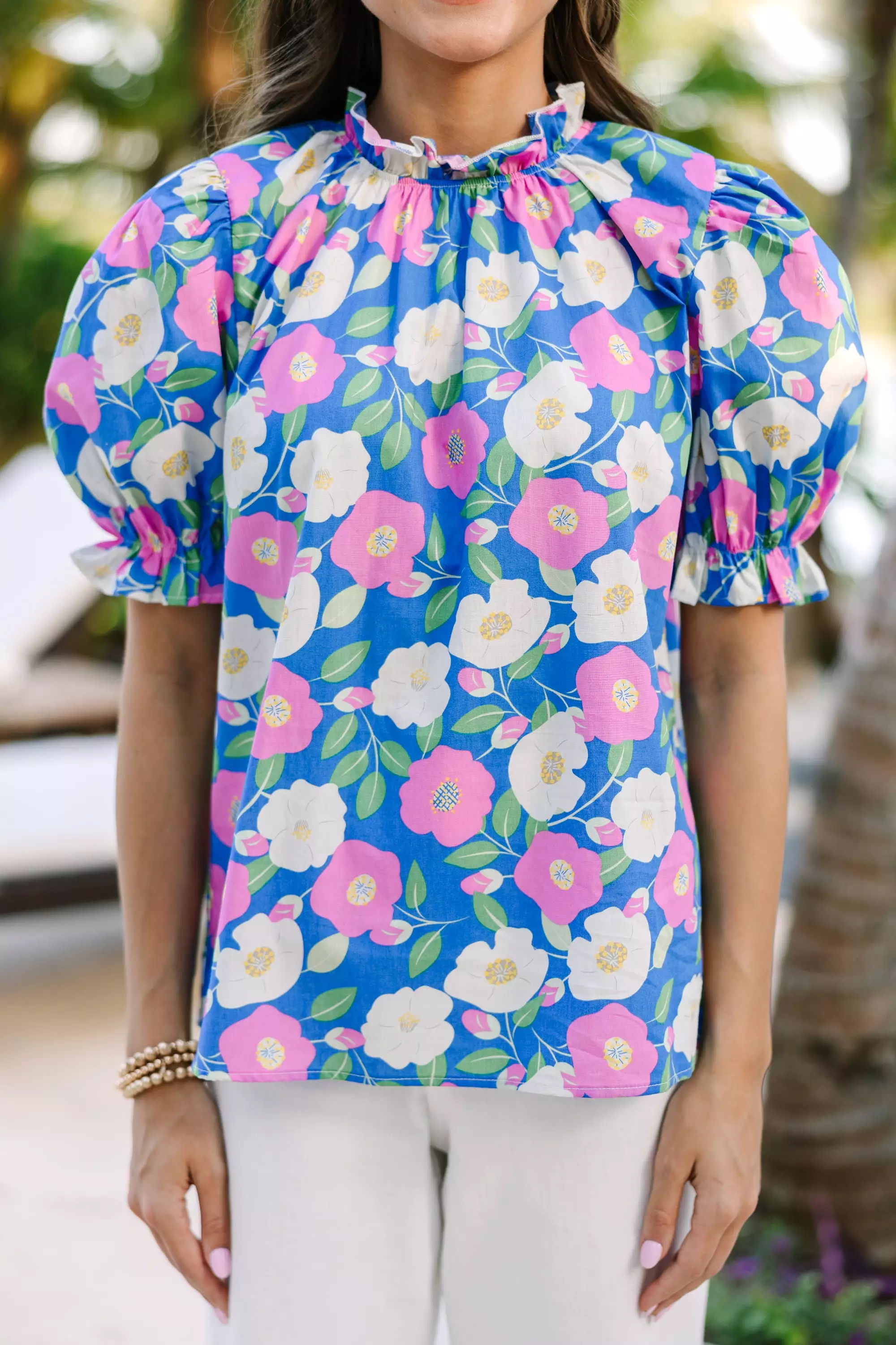 Say You Love Me Light Blue Floral Blouse