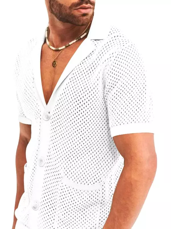 See-Through Short-Sleeved Men Cardigan Outfit Set