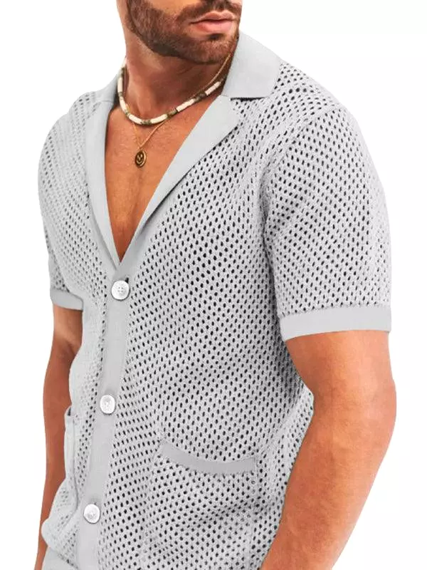 See-Through Short-Sleeved Men Cardigan Outfit Set