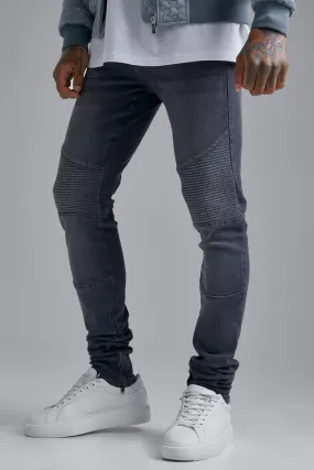 Skinny Stretch Stacked Biker Jean | boohooMAN UK