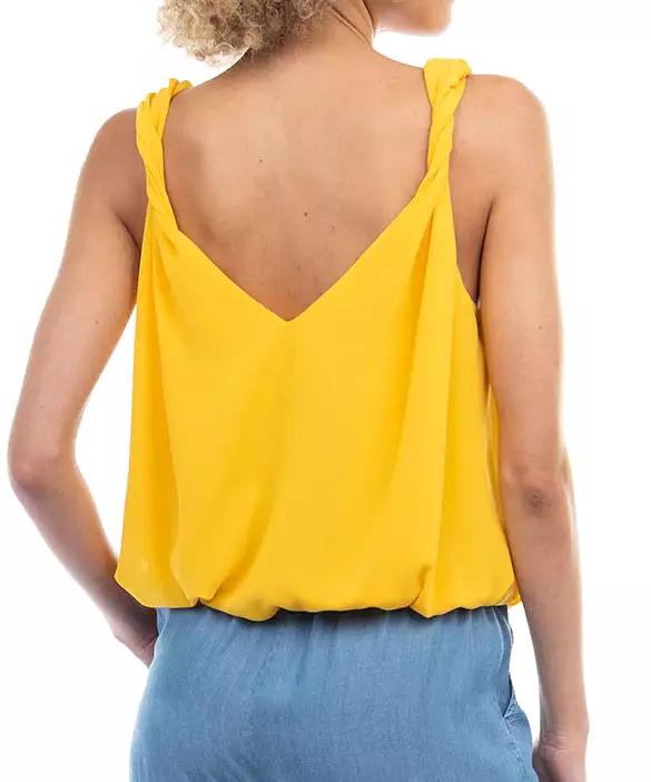 Sleeveless Bubble Top with Twisted Shoulder Detail - Sunflower