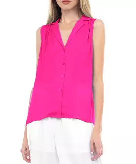 Sleeveless Button Down Shirt - Hot Pink