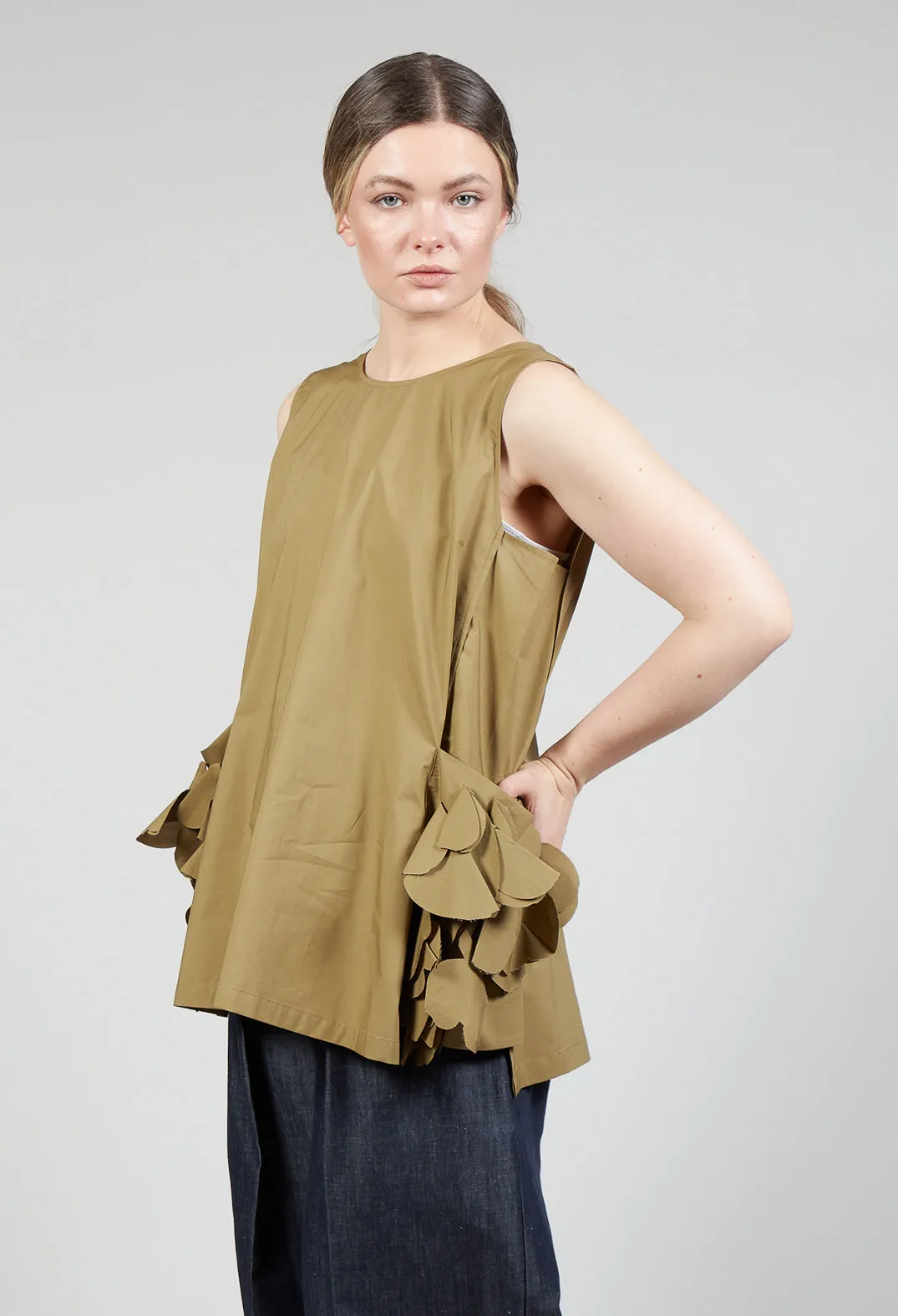 Sleeveless Top with Side Frill Feature in Avocado