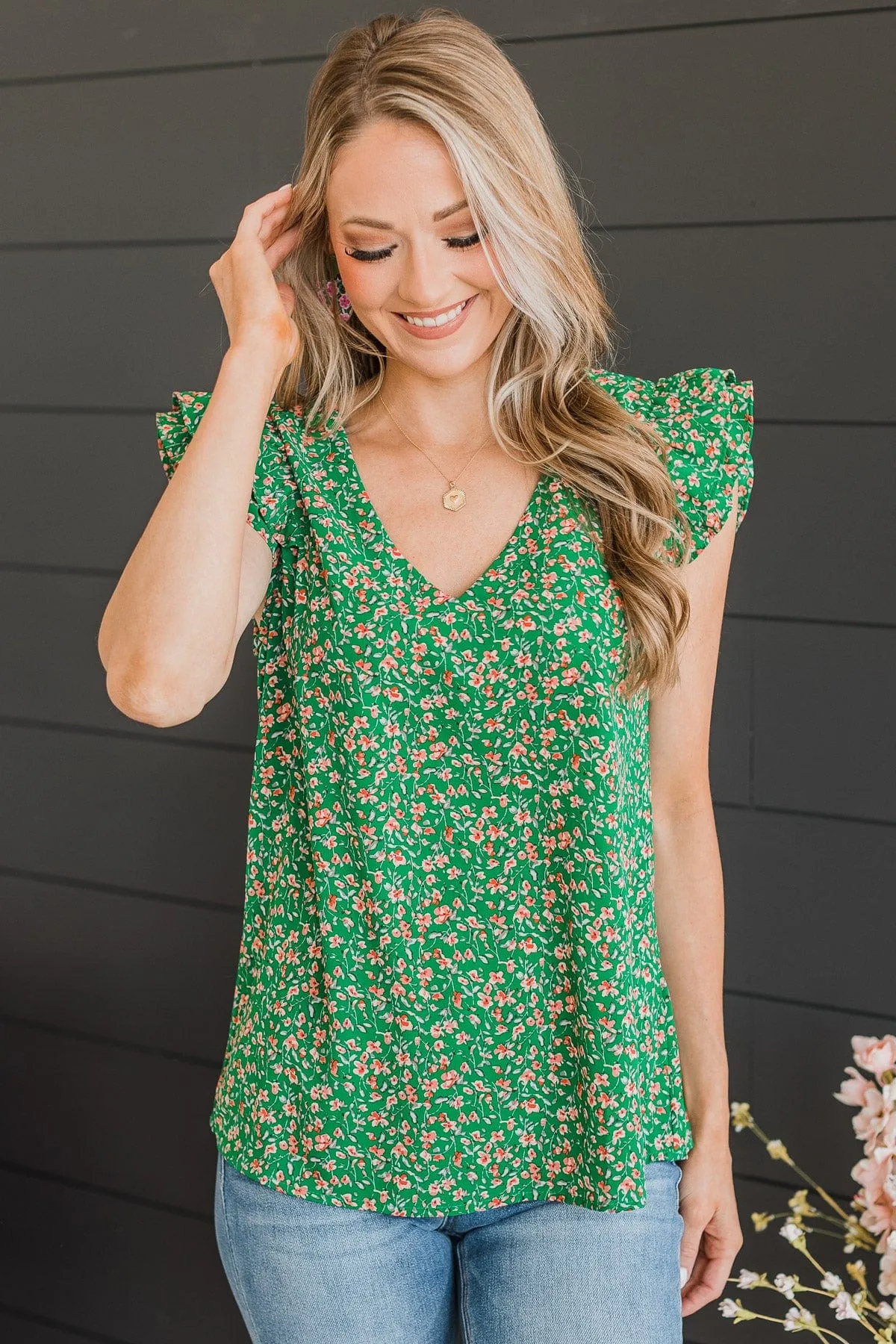 Summer Romance Floral Blouse- Green