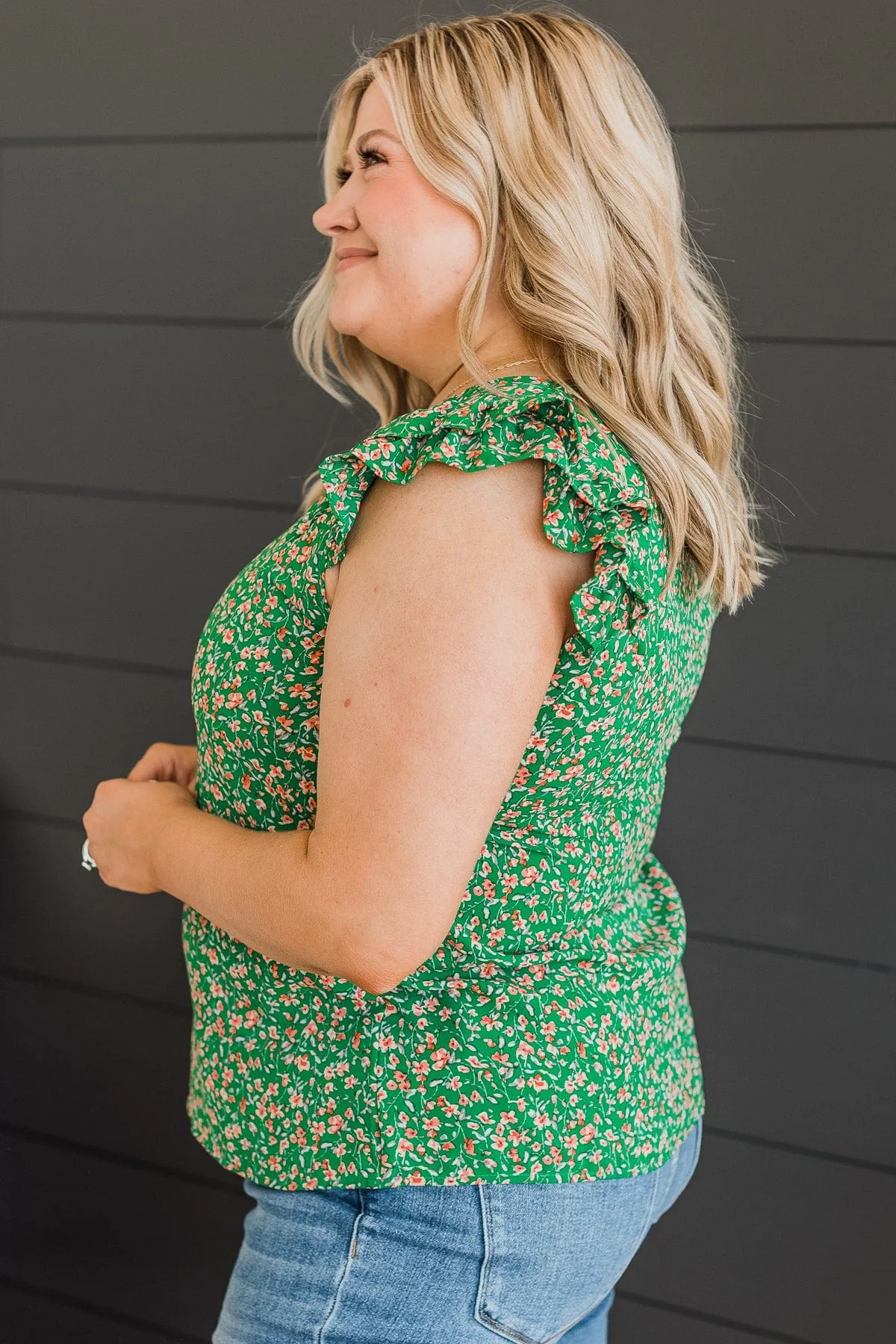 Summer Romance Floral Blouse- Green