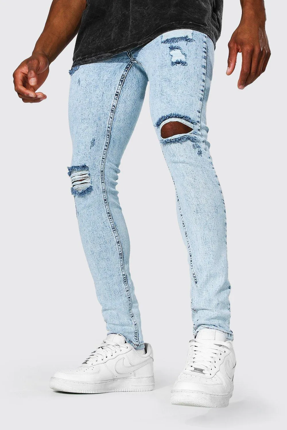 Super Skinny Multi Rip Jeans | boohooMAN UK