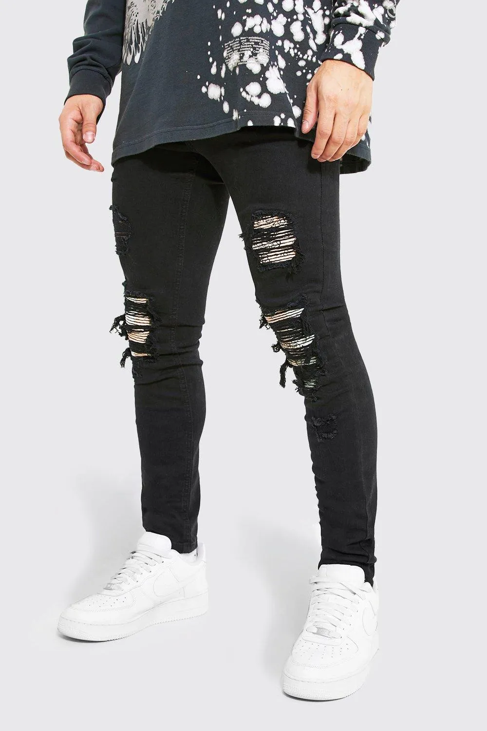 Super Skinny Rip & Repair Bandana Biker Jeans