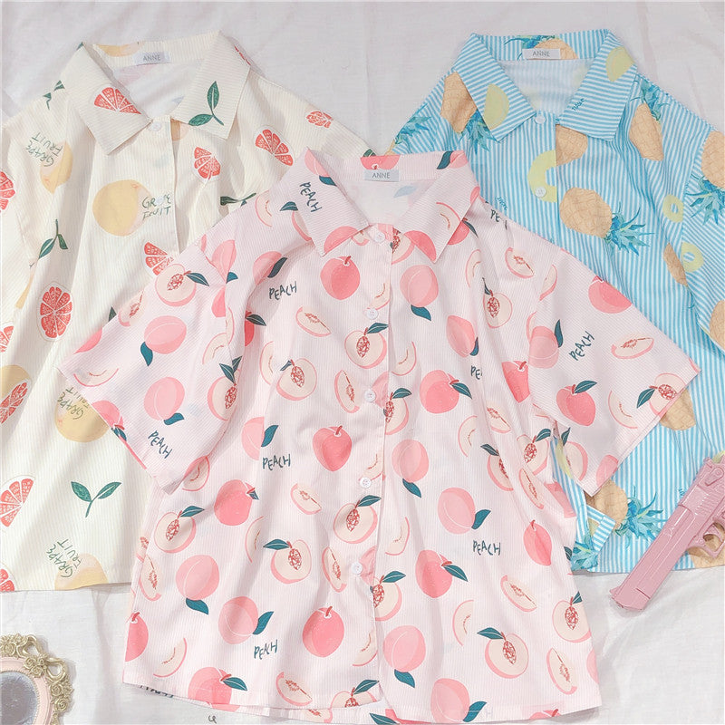 SWEET PEACH PRINT SHORT-SLEEVE SHIRT BY22406