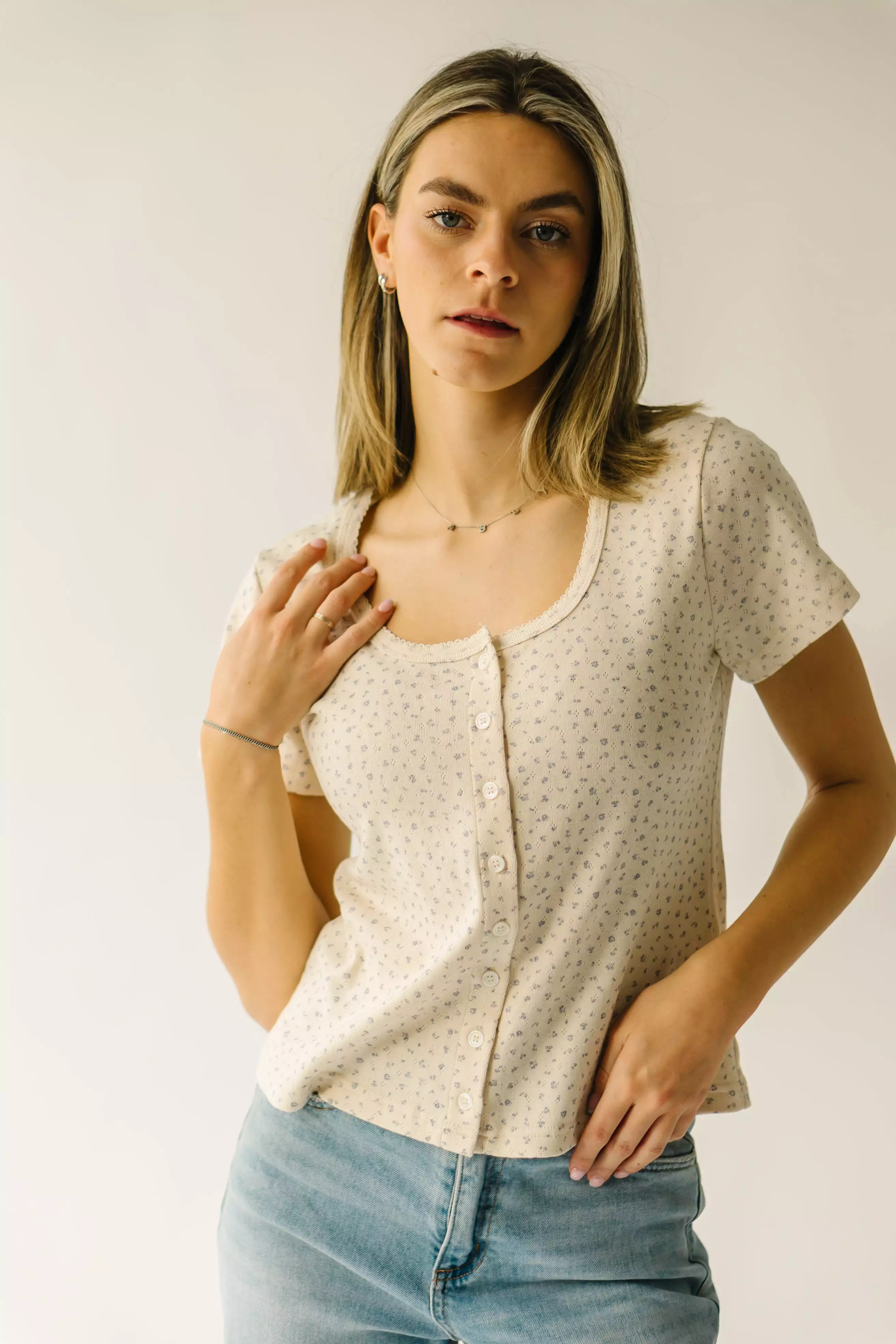 The Fennville Ditsy Floral Blouse in Cream