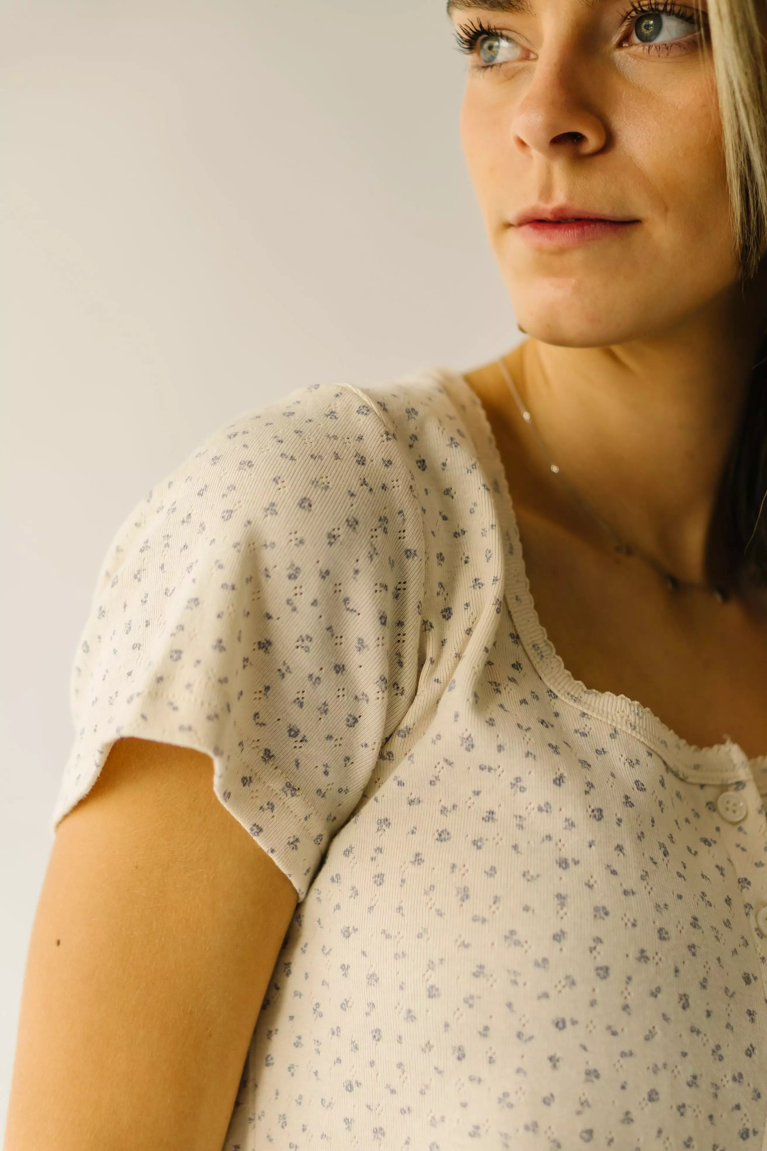 The Fennville Ditsy Floral Blouse in Cream