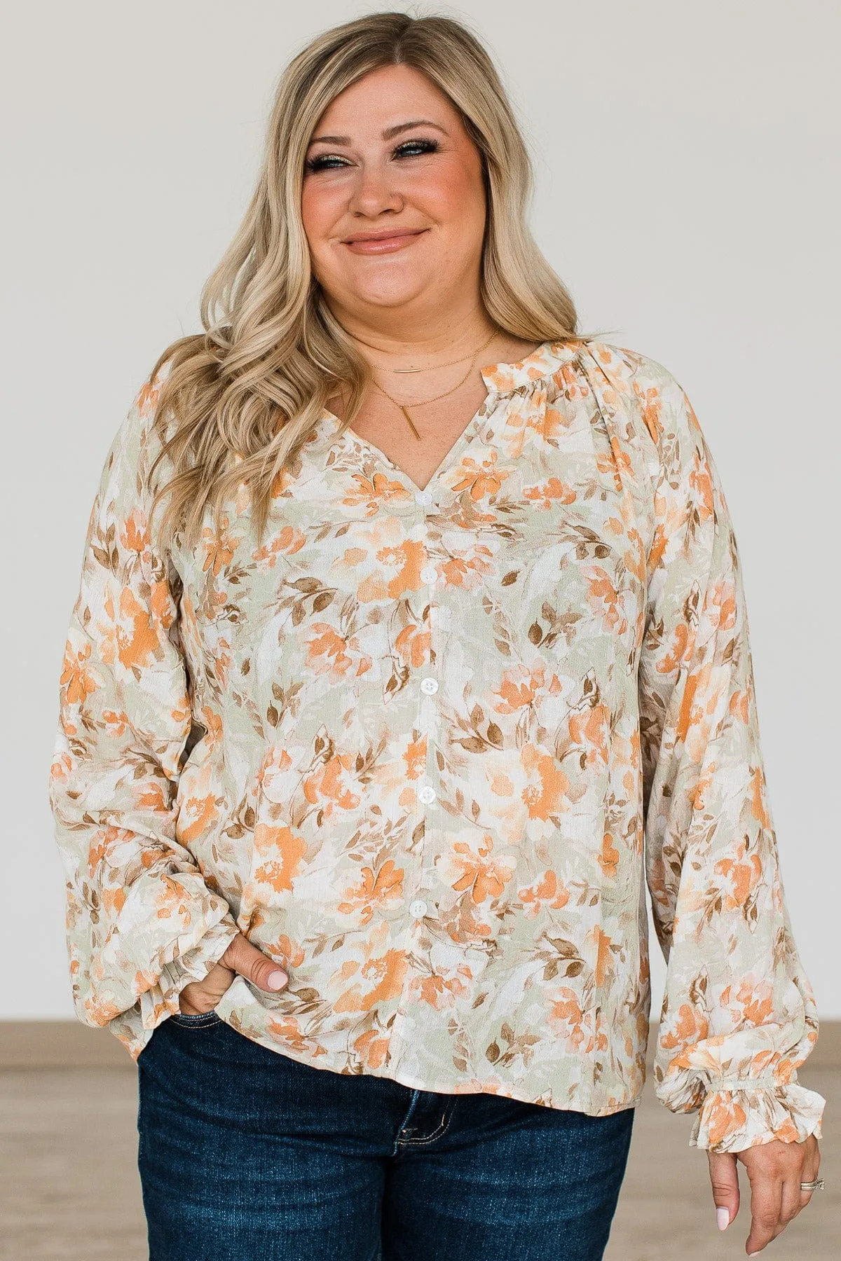 Trust The Process Floral Blouse- Light Sage