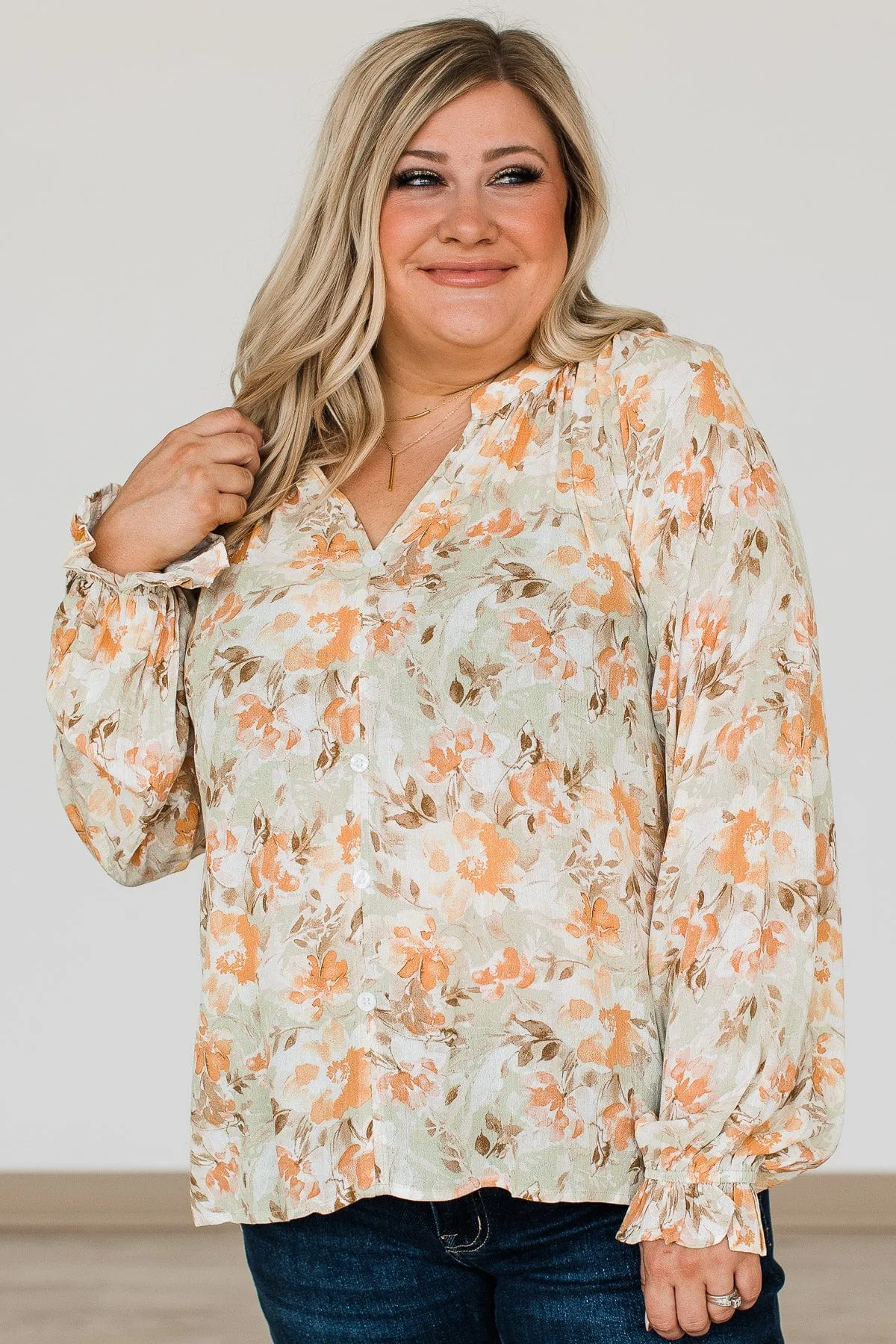 Trust The Process Floral Blouse- Light Sage