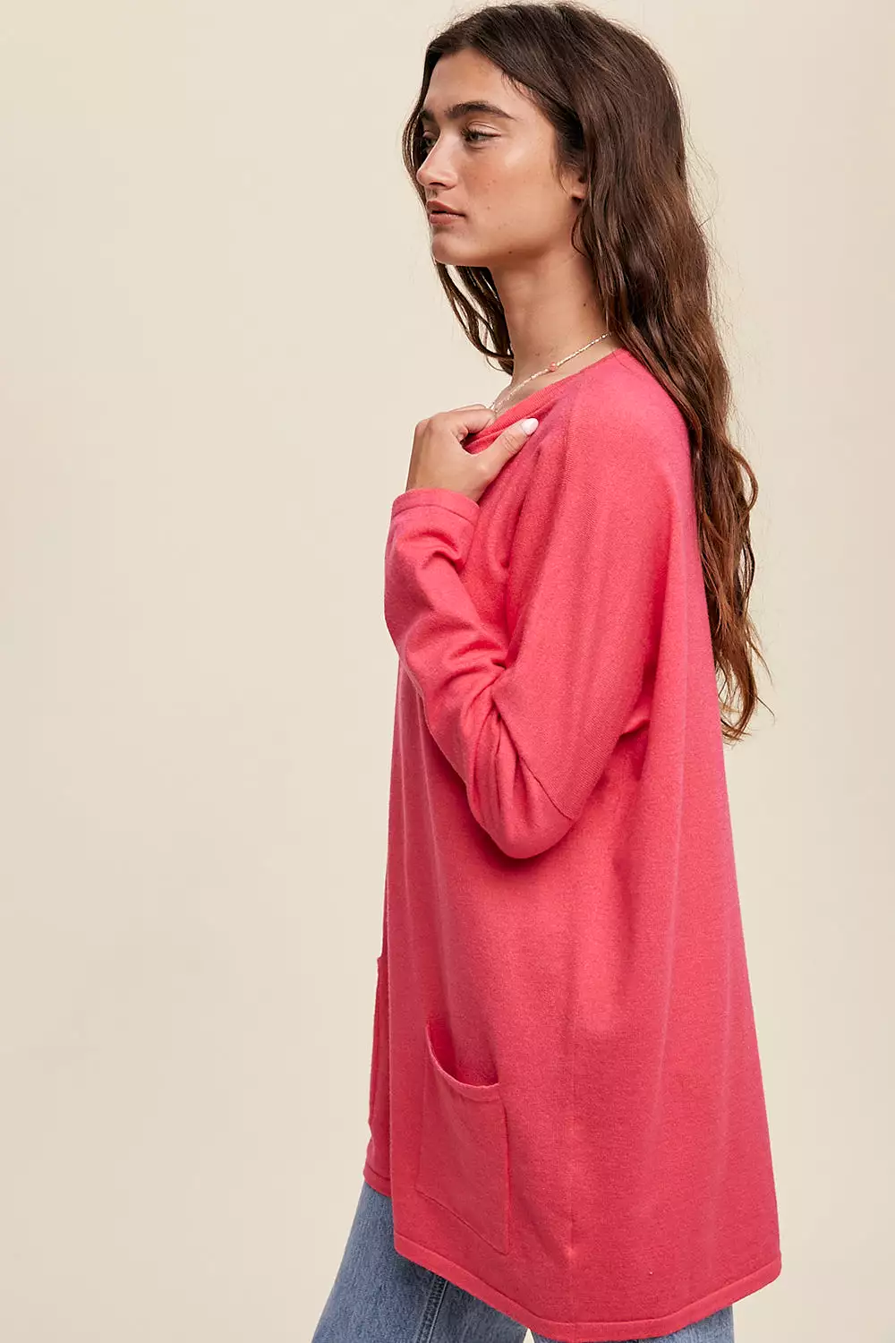 Two Pocket Oversized Light Weight Knit Sweater