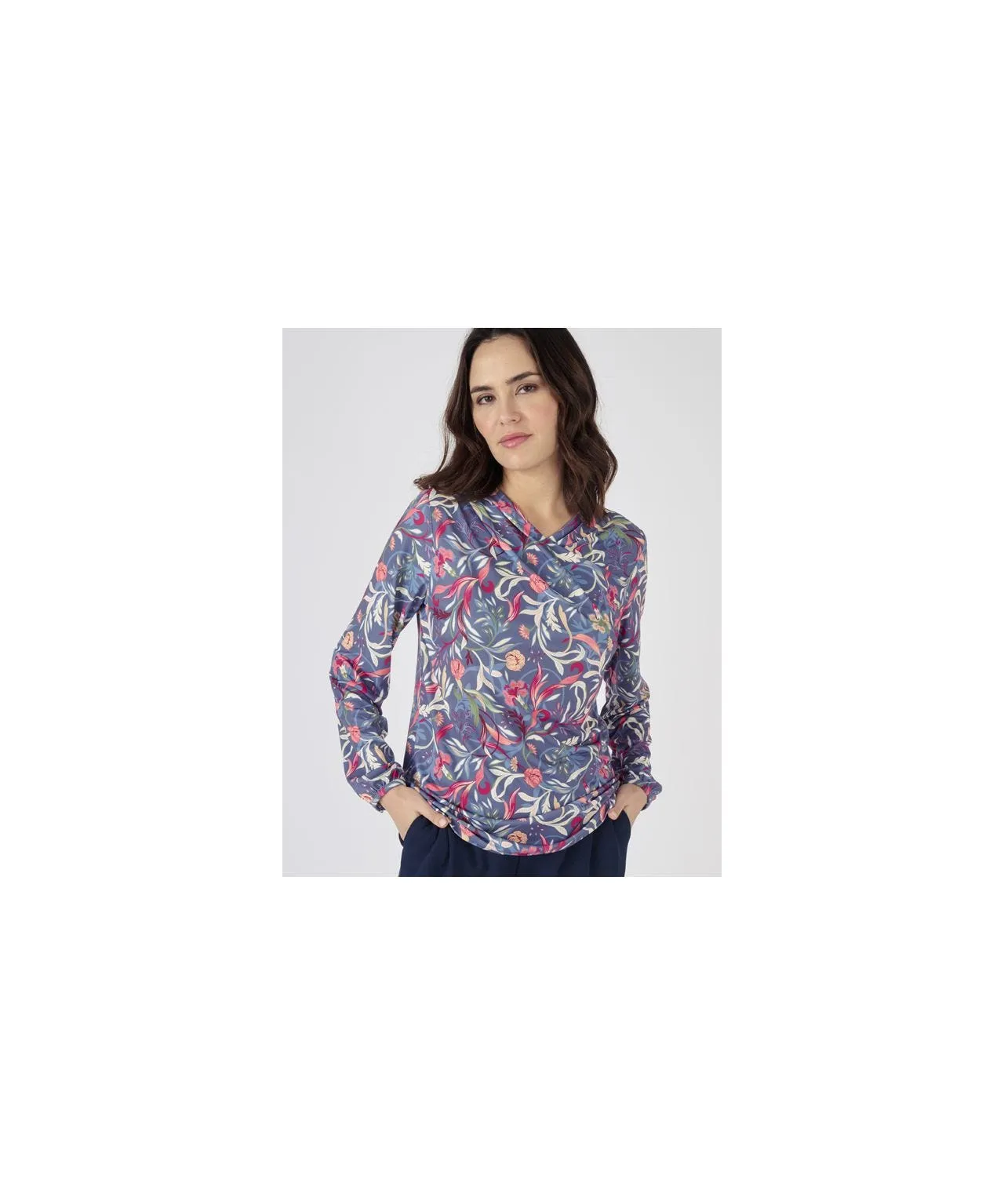 V-Neck Long Sleeved Print Top