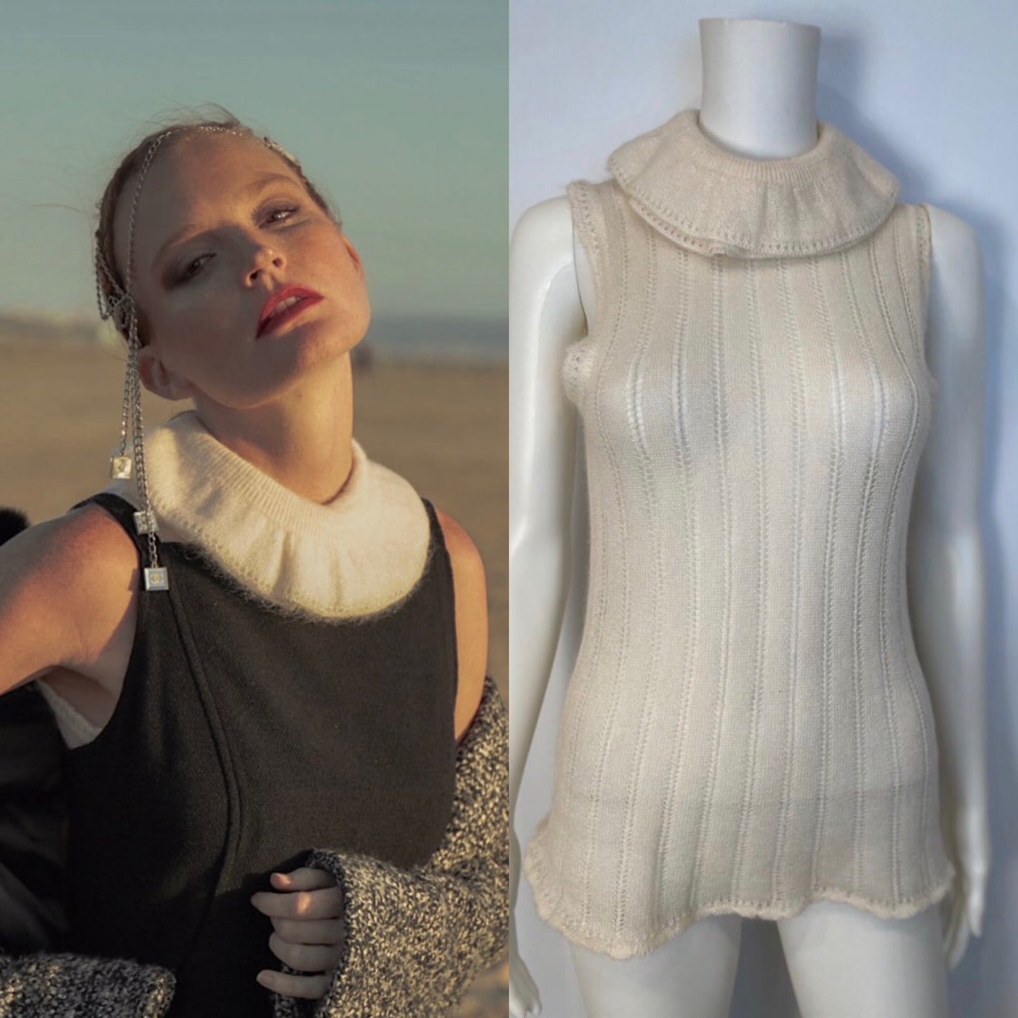 Vintage Chanel 00A, 2000 Fall Ready to Wear Ivory sweater blouse Top FR 44 US 8/10