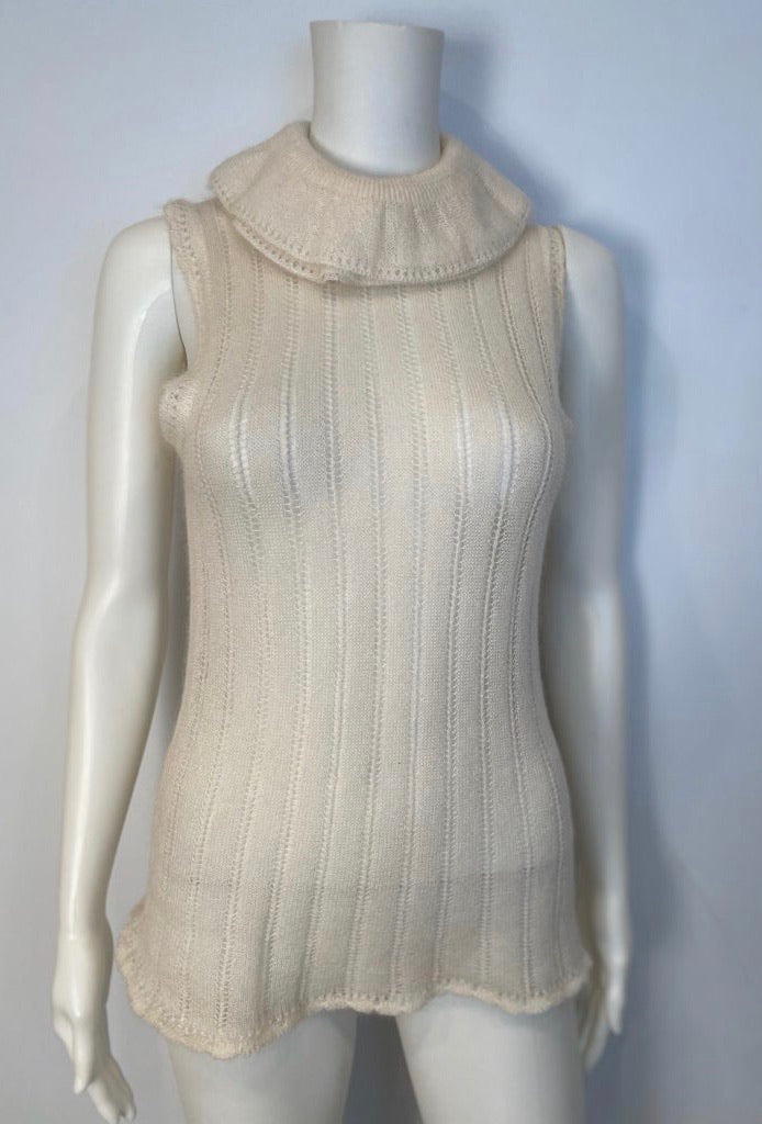 Vintage Chanel 00A, 2000 Fall Ready to Wear Ivory sweater blouse Top FR 44 US 8/10