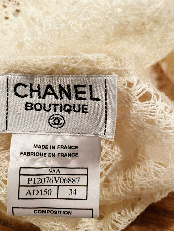 Vintage Chanel 98A 1998 Fall winter white sweater Lace Blouse FR 34 US 4/6